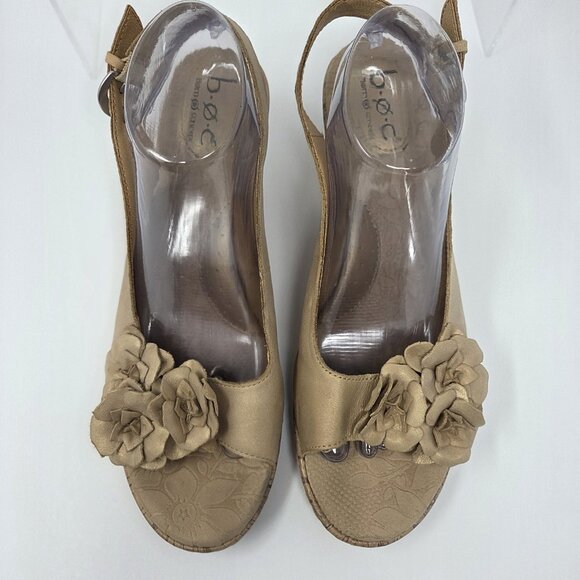 BOC Born Leather Slingback Dandee Bronze Wedge Sandals Flower Cork Cushion Sz 11 - Picture 3 of 14